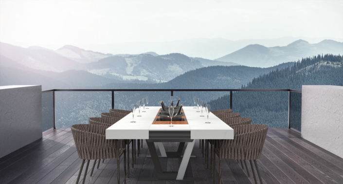 high-end outdoor table in the mountains